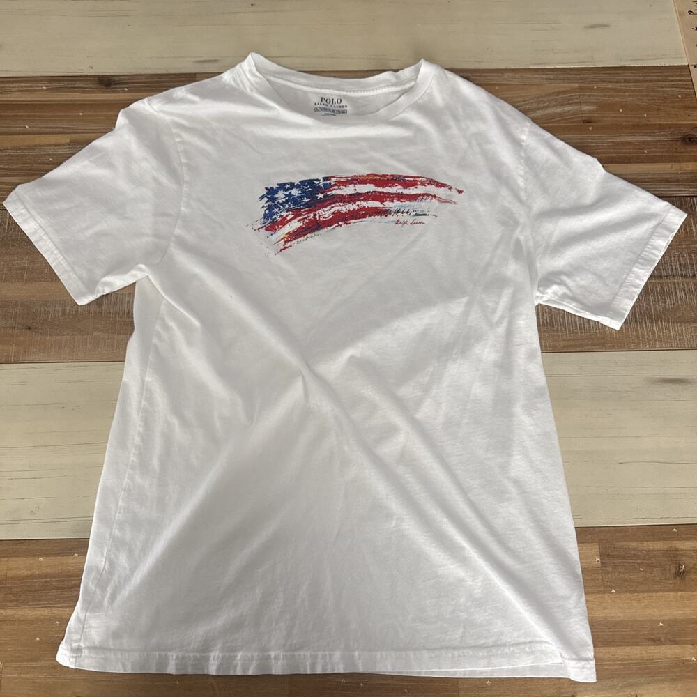 Polo Ralph Lauren Shirt Boys XL White USA Flag